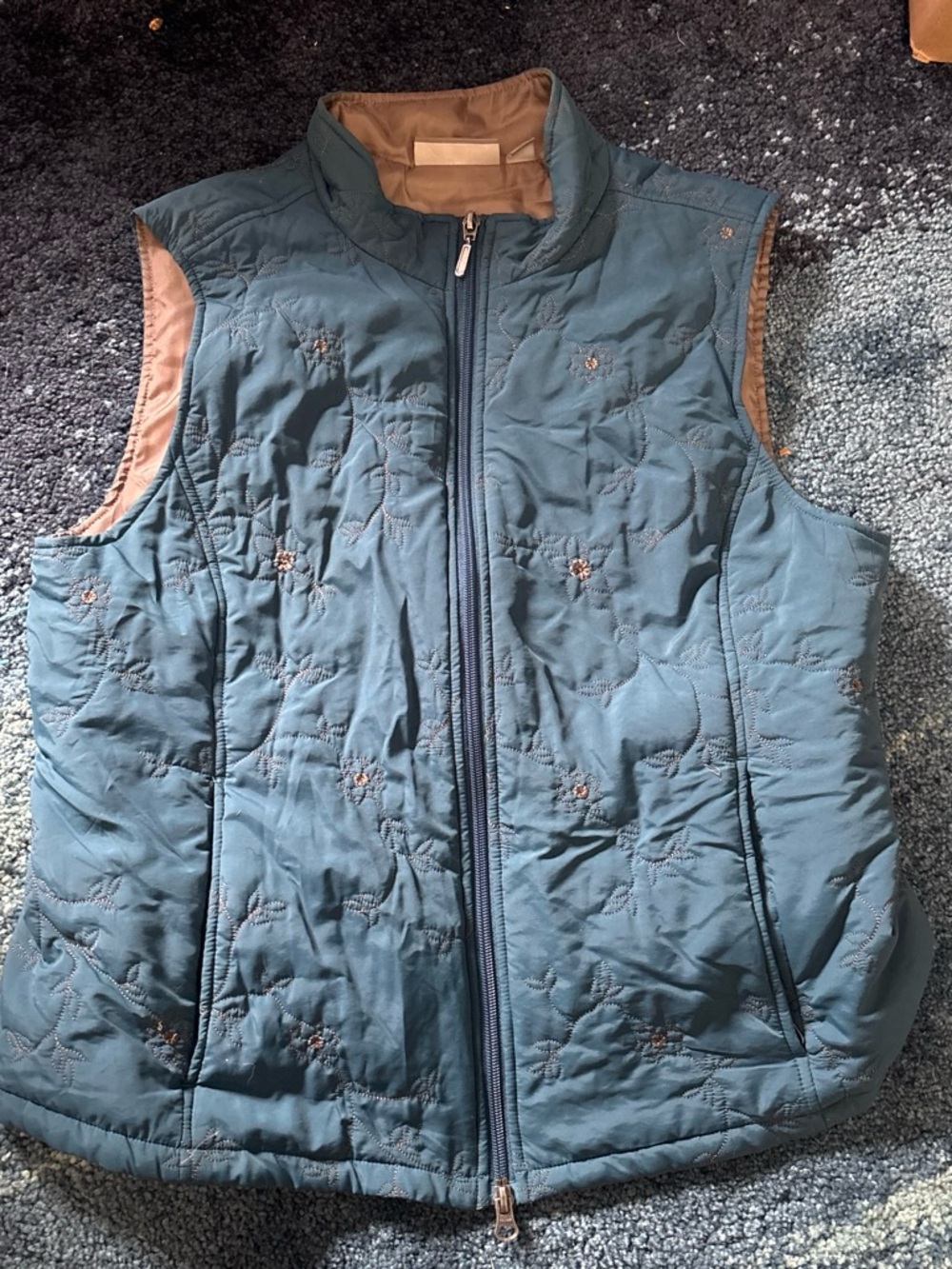 croft & barrow Teal Quilted Floral-Embroidered Zip Vest